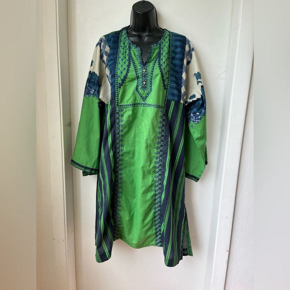 Sapphire Dresses | Sapphire Green Embroidered Cotton Tunic Dress, Sz M But Fits L As Well. | Color: Blue/Green | Size: M But Fits L As Well | Pm-